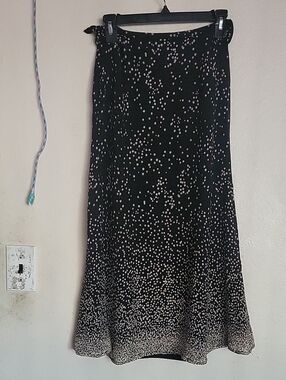 Valerie Stevens Black Maxi Skirt with White Dot Print